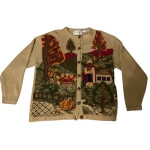 Women’s Jantzen Hand Embroidered Brown Fall/Thanksgiving Sweater